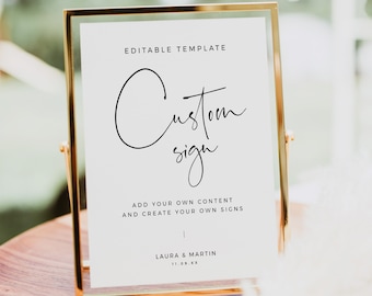 Elegant Custom Sign Template, Create Your Own Sign, Minimalist Editable Printable, Customizable Boho Wedding Signage 8x10 5x7 - BAS06