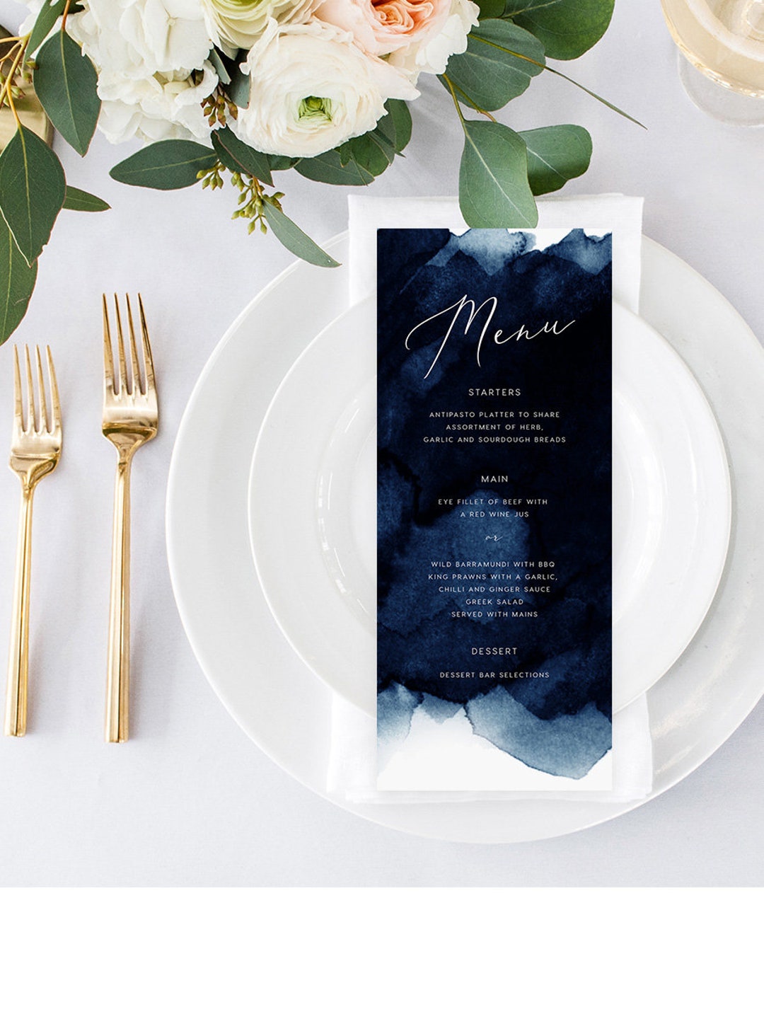Blue Printable Menu INSTANT DOWNLOAD Wedding Menu DIY - Etsy