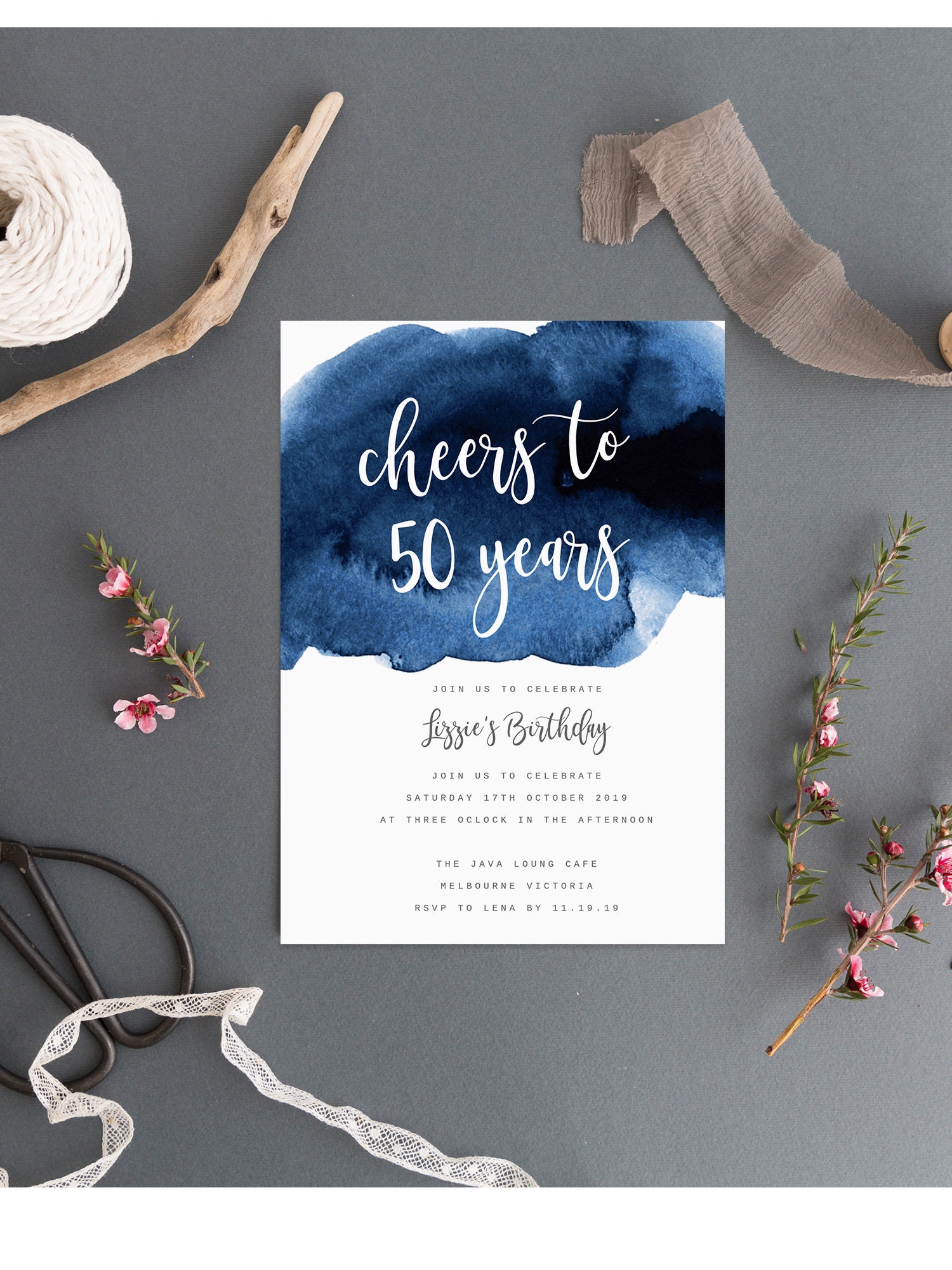 Navy 50th Birthday Invite Instant Download Fifty Birthday Etsy Ireland