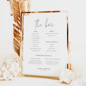 Elegant Wedding Bar Menu Sign, Minimalist Wedding Bar Menu, Simple Printable Wedding Drink Menu, The Bar Sign, Wedding Drinks - BAS05