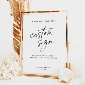 Minimalist Custom Sign Template, Create Your Own Sign, Modern Editable Printable, Customizable Boho Wedding Signage 8x10 5x7 - BAS01