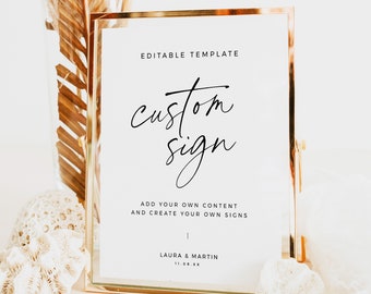 Minimalist Custom Sign Template, Create Your Own Sign, Modern Editable Printable, Customizable Boho Wedding Signage 8x10 5x7 - BAS01