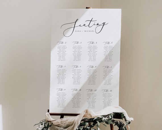 Wedding Seating Chart Template INSTANT DOWNLOAD Elegant Wedding Seating Plan Sign, Printable, Classic Minimal Find Your Seat Sign, Editable