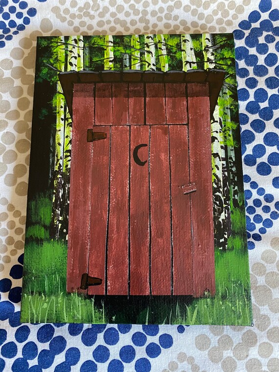 Old Brown Outhouse Miniature Acrylic Painting hand painted on a 5 inch X 7 inch canvas