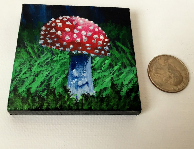 Red Mushroom Miniature Acrylic Painting Hand Painted on a 2.5 Etsy