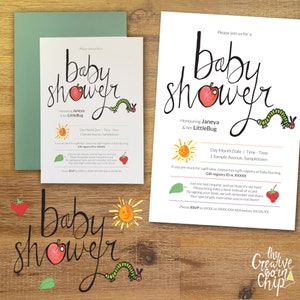 Hungry Caterpillar Baby Shower Invitation, Hungry Caterpillar Invitation, Little Bug Baby Shower, Baby Shower Invitation