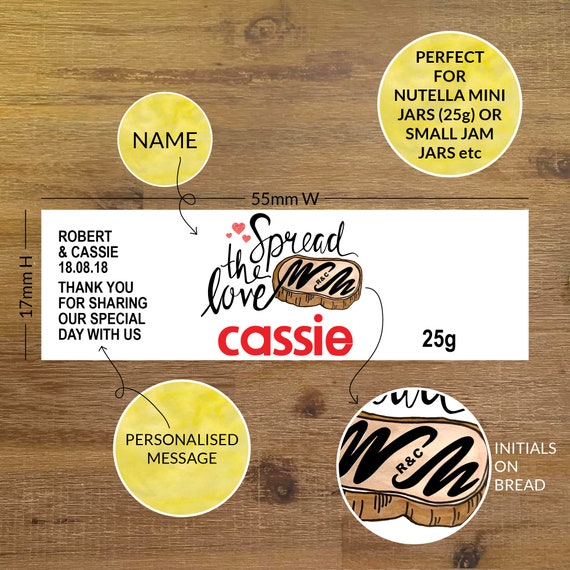Mini Nutella Custom Bonbonniere Tags Custom Gifts Wedding Favours