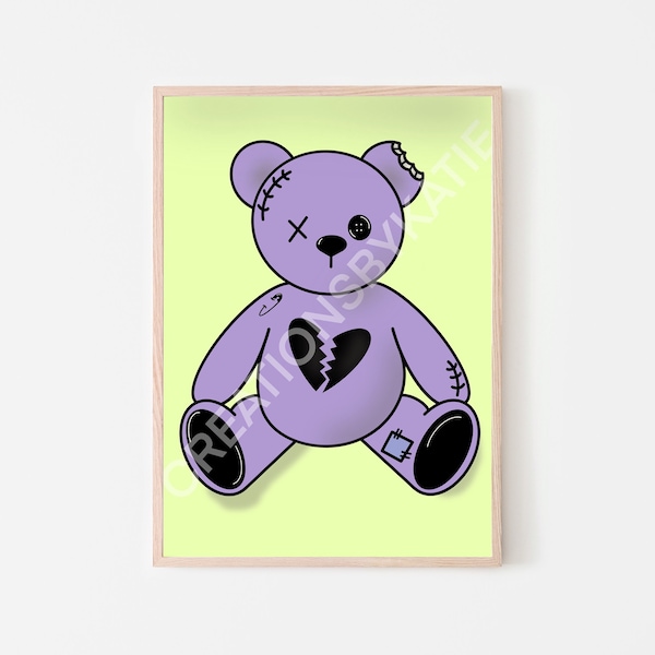 Sad Emo Teddy Bear | Digital Download Art Print