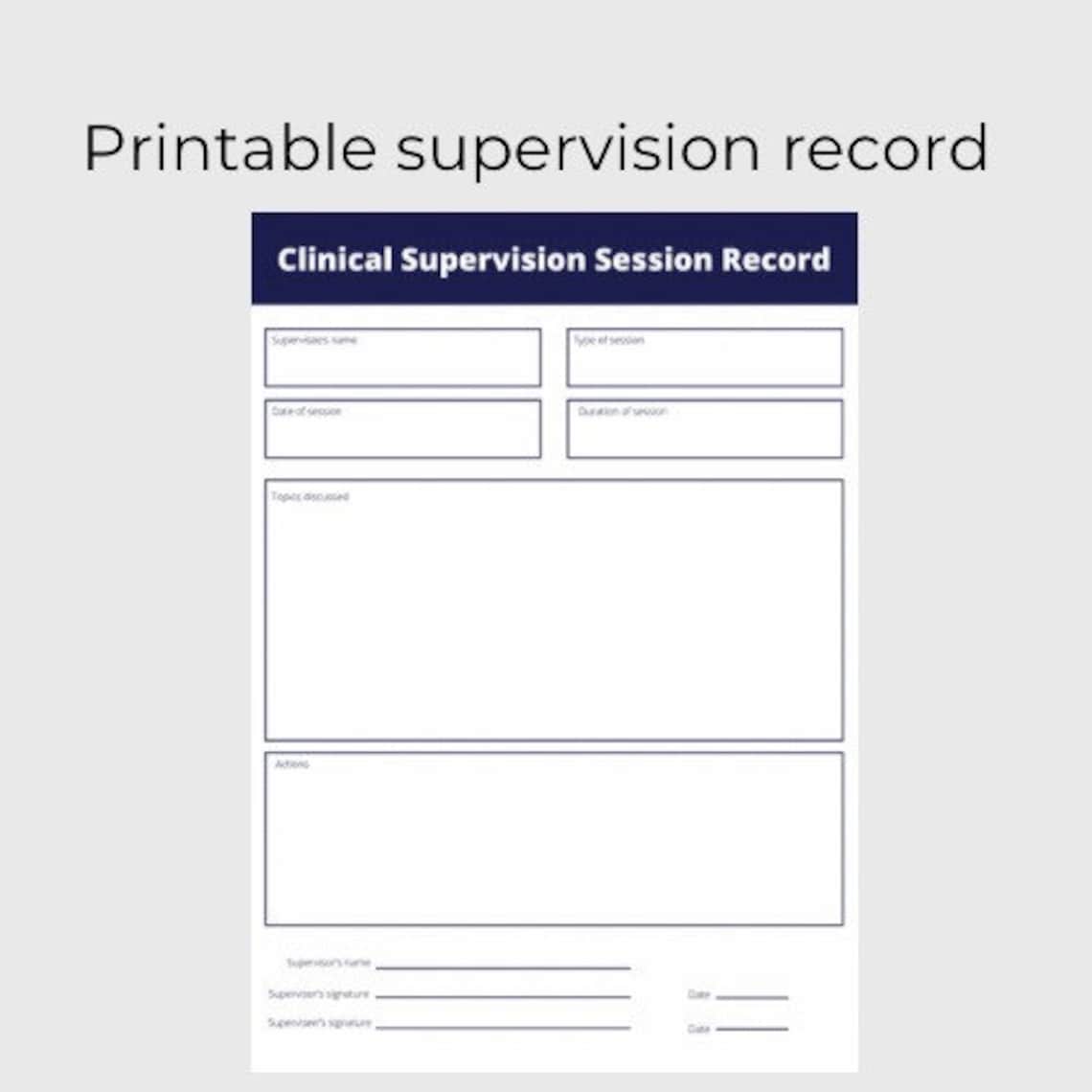 Clinical supervision record template printable form social Etsy
