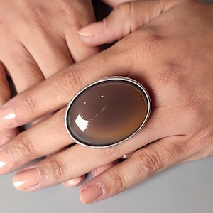 Smokey Quartz cocktail ring, large statement ring, big gemstone ring, brown stone silver ring