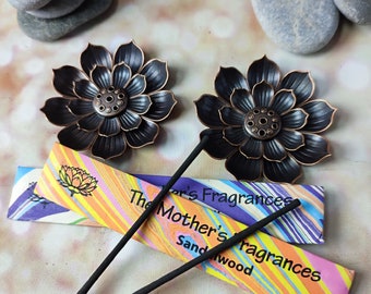 Lotus Incense Holder SET OF TWO with Incense Sticks Spiritual Meditation Floral Joss Stick Stand Burner with Ash Catcher Yoga Decoration