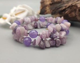 Amethyst Chip Bracelet: February Birthstone Beaded Cuff