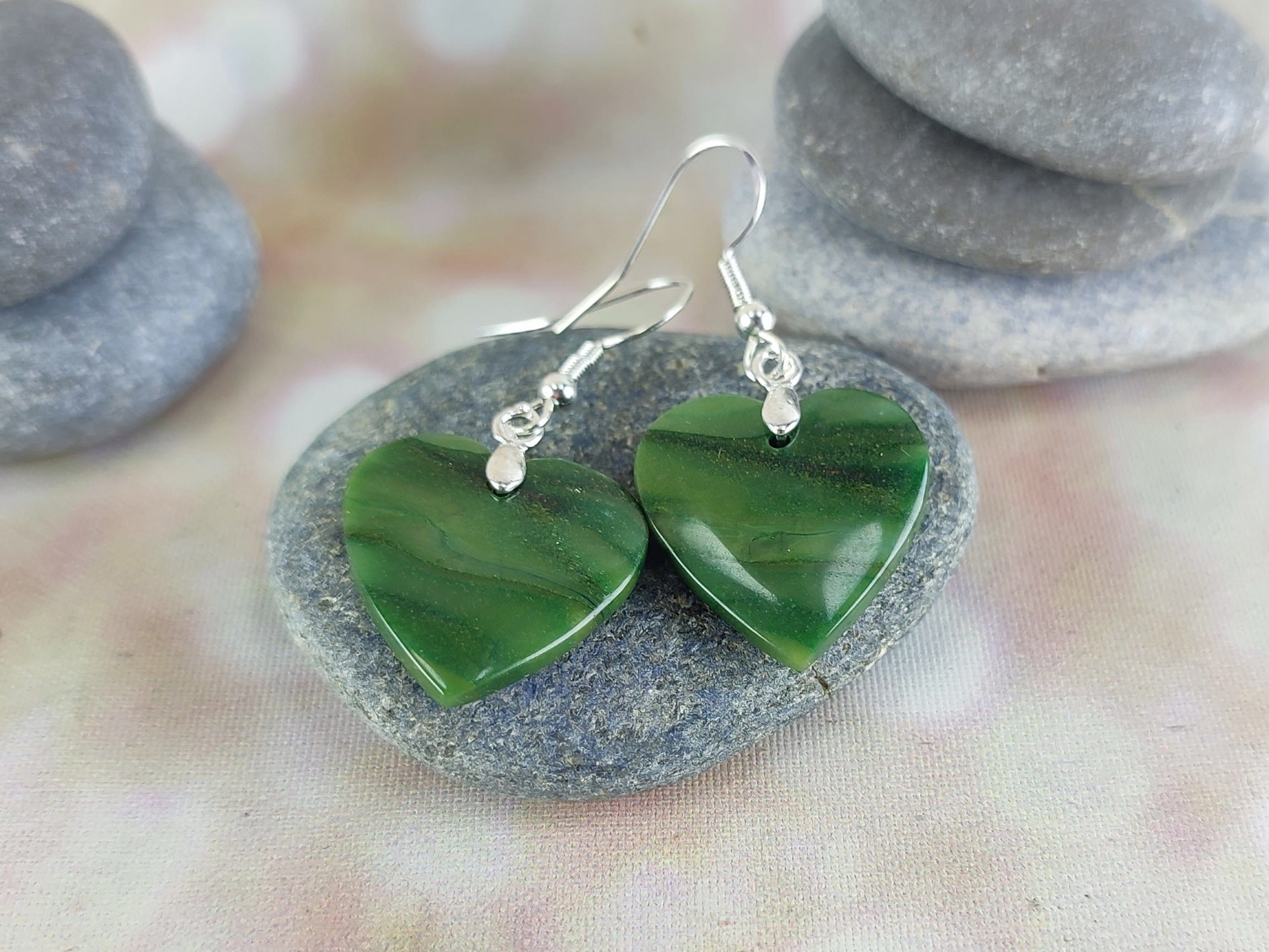 Orecchini Di Giada Verde a Cuore, Orecchini in Argento 925, Orecchini Di Giada Verde Naturale, Regalo Pendenti a Cuore in Pietra Di Nascita