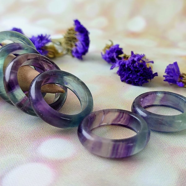 Fluorite band ring, solid crystal band, gemstone band ring, purple band ring, green band ring, stacking ring, promise ring