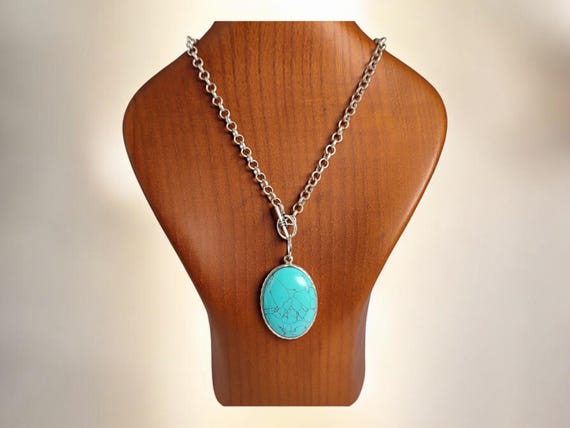Turquoise Pendant Necklace, Turquoise Howlite Stone Pendant, Large