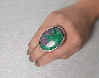 Rubin Zoisit Ring: verstellbare 925 Silber vergoldet Band