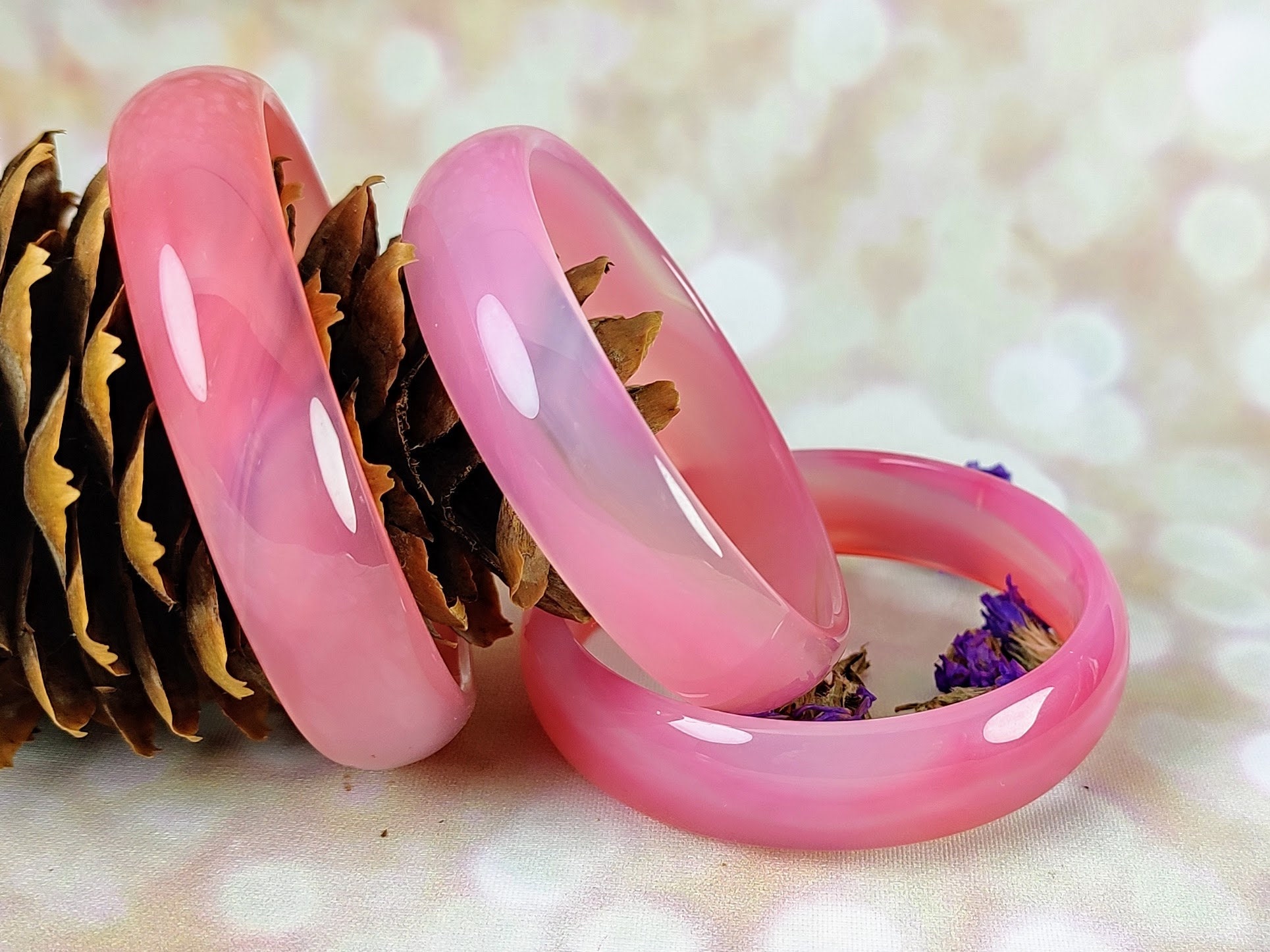 Pink Enamel Veda Bangle Bracelets - Set of 6