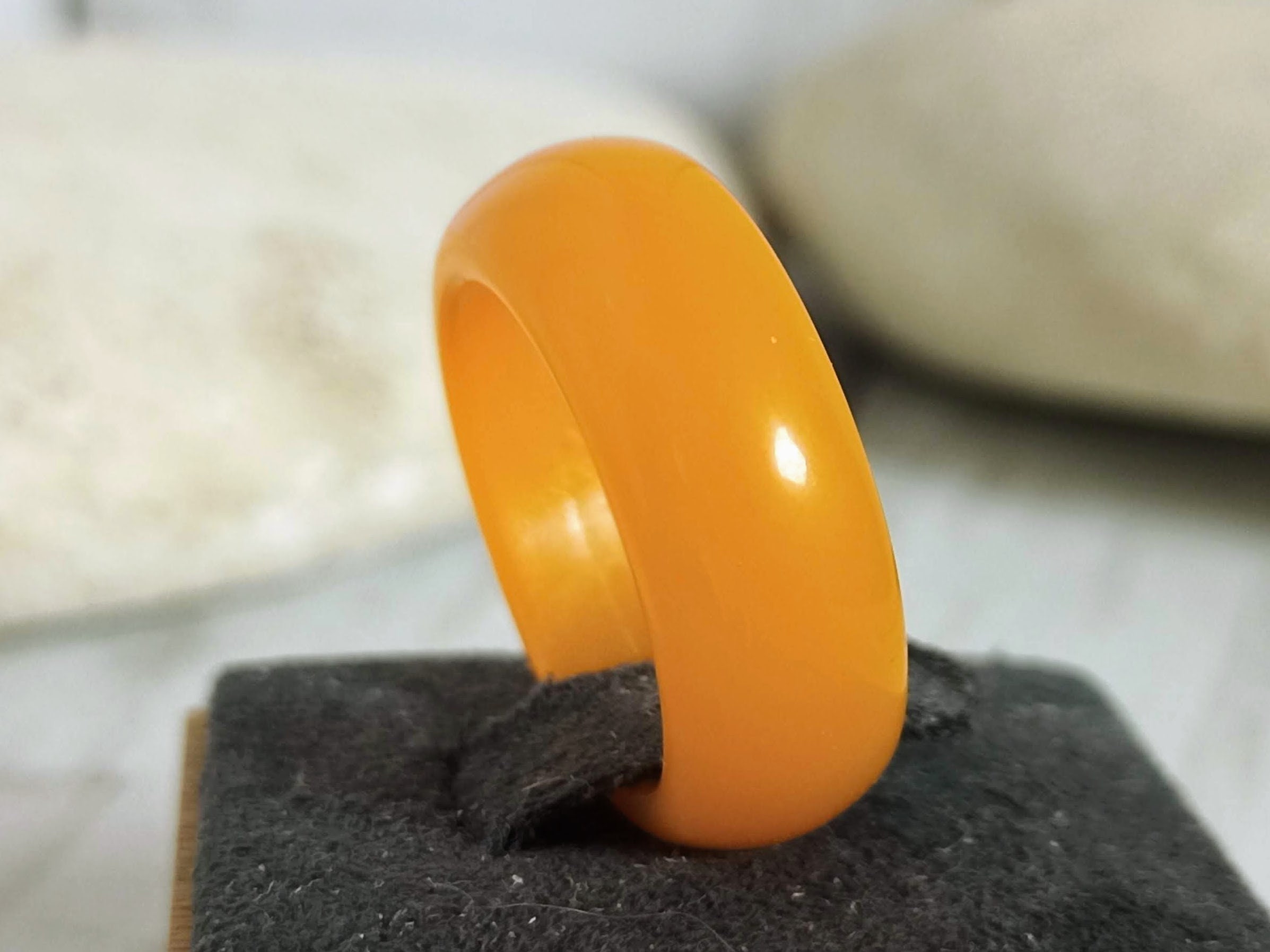 Orange Chinese Jade ring. Jade stone band ring Etsy
