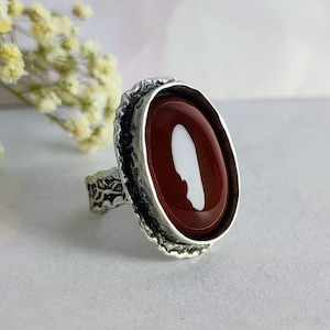 Dark Red Carnelian Statement Ring: Antique Silver Cocktail Ring