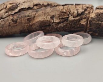 Handmade Rose Quartz Band Ring: Delicate Crystal Friendship Ring