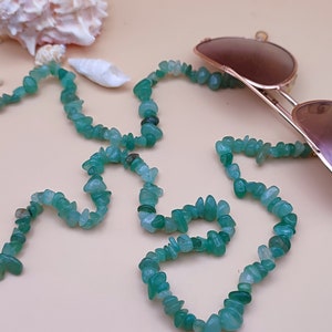 Green Aventurine Glasses Chain: Stone Chip Beaded Sunglasses Chain