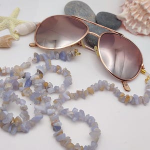 Larimar glasses sunglasses chain from genuine gemstone stone chips, in light blue