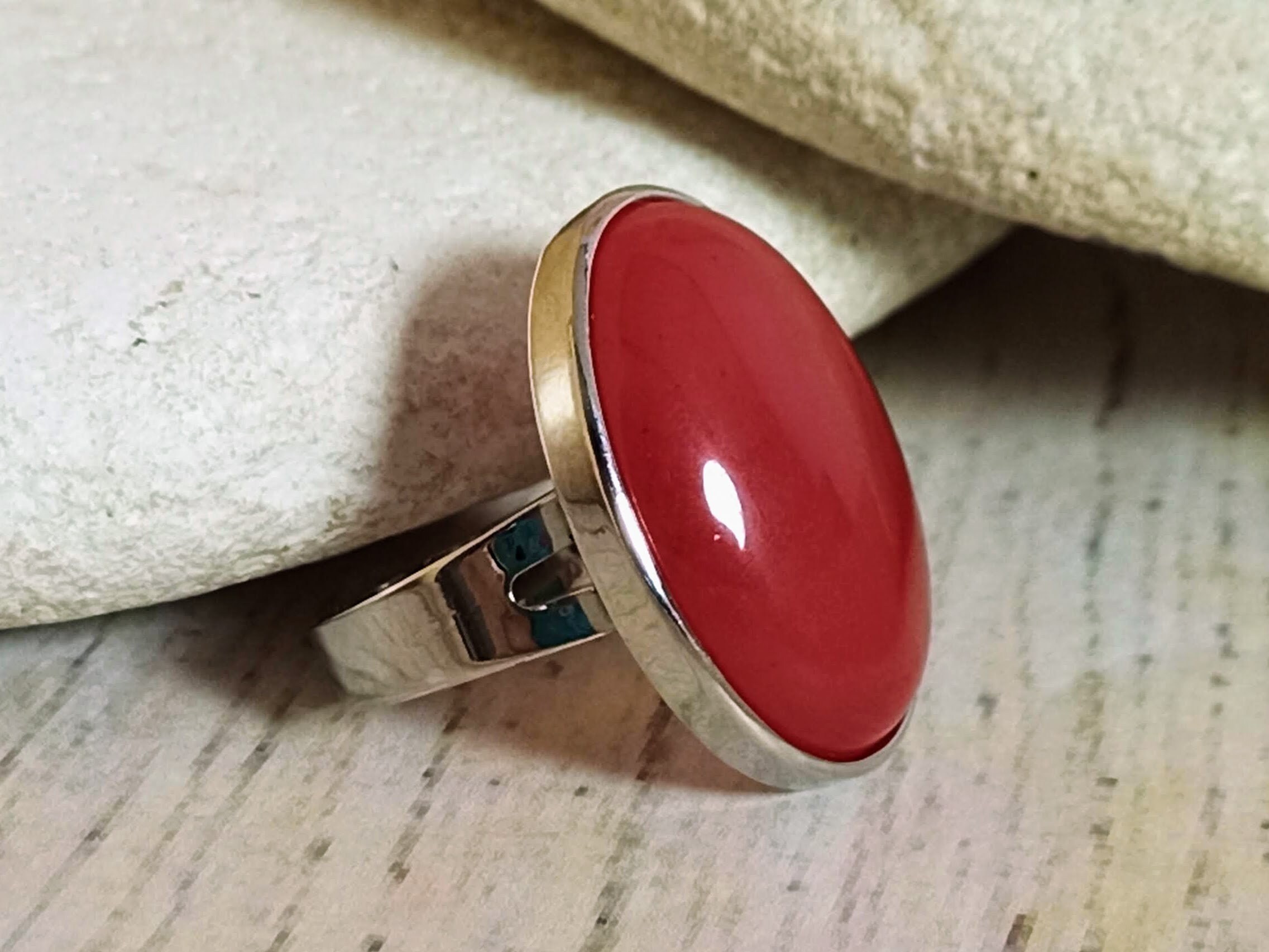 Red Jade ring Jade red stone ring Natural stone ring Etsy