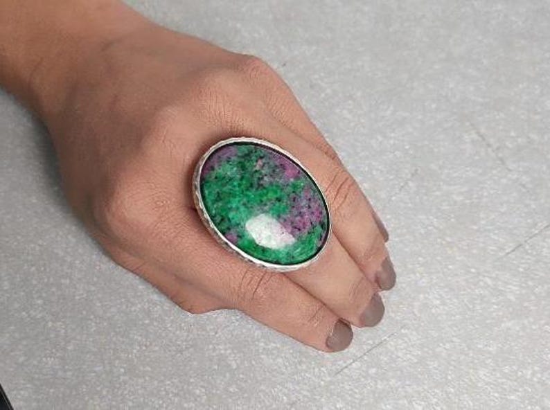 Bague tendance rubis zoisite : anneau plaqué argent réglable image 5