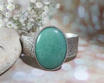 Aventurine bangle bracelet, silver Aventurine cuff bracelet, green  gemstone bracelet, silver cuff bangle
