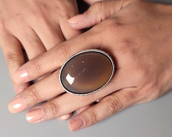 One size adjustable big Quartz stone cocktail ring, gemstone statement ring