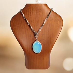 Moonstone Opalite pendant necklace, chunky pendant, large pendant, silver pendant