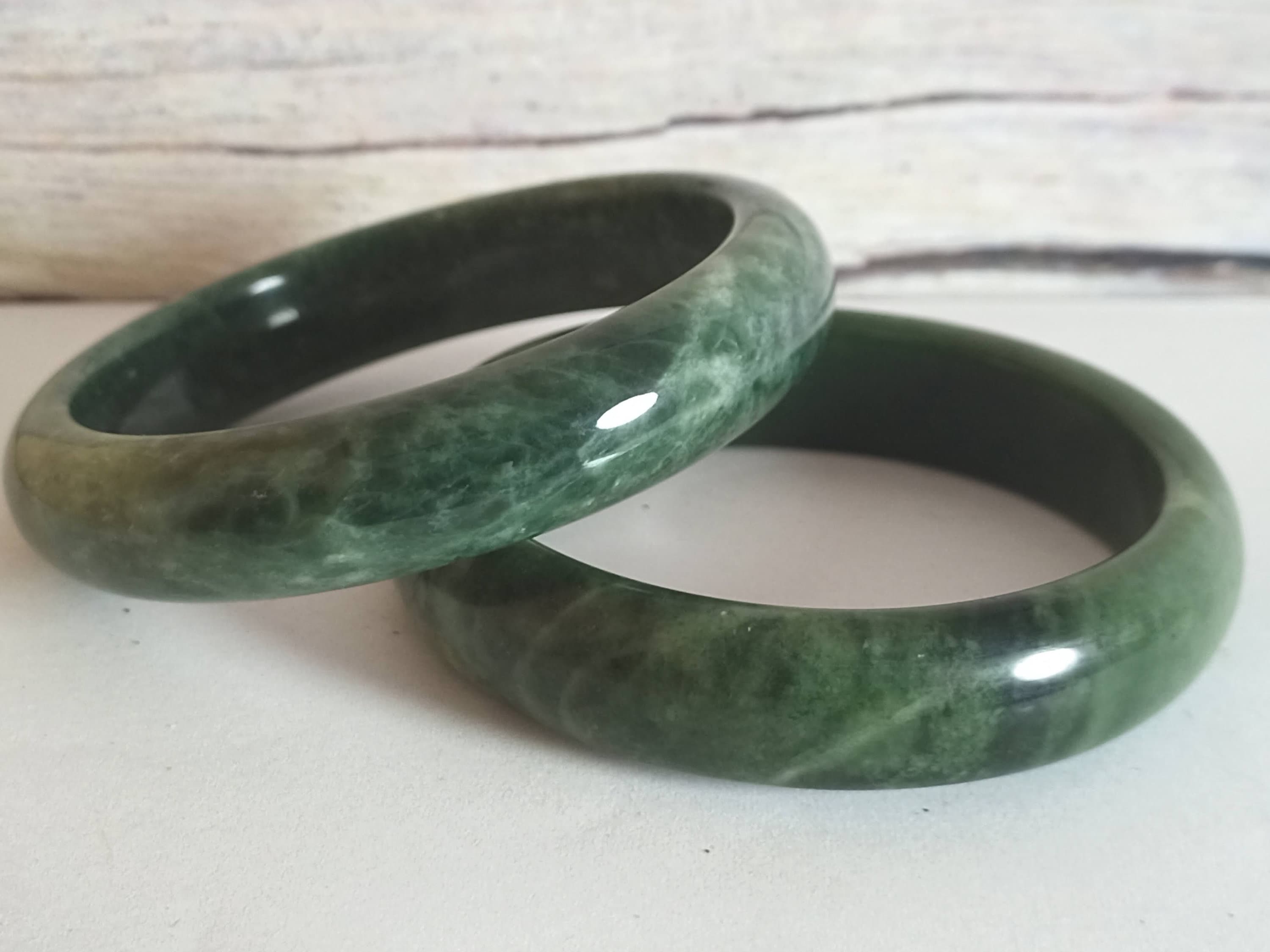 60 mm beautiful bangle  Natural Chinese Dark green jade hand-carved bracelet 
