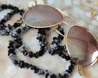 Sunglasses chain, glasses chain, black sunglasses chain, beaded lanyard for glasses, gemstone glasses chain