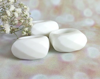 White porcelain chunky white stone ring, carved white ring, large womens ring