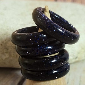 Blue Goldstone Ring: Glittery Copper Flecks, Slim Band