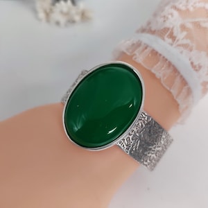 Statement Silver Jade Cuff Bracelet, Chunky Hammered Silver Cuff, Cuff Bracelet, Gemstone Cuff