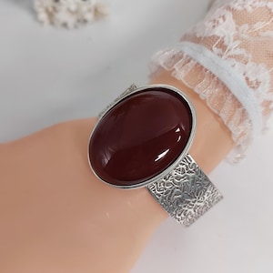 Cuff bracelet Red Carnelian bangle bracelet, silver gemstone cuff bracelet, Carnelian silver bracelet