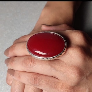 Adjustable Red Malaysia Jade Ring: Chunky Silver Statement Ring