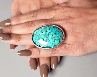 Türkis Cocktail Ring: Silber Statement Schmuck
