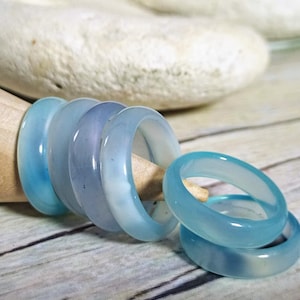 Blue Crystal Chalcedony Quartz band ring, Crystal ring band, Blue gemstone promise ring