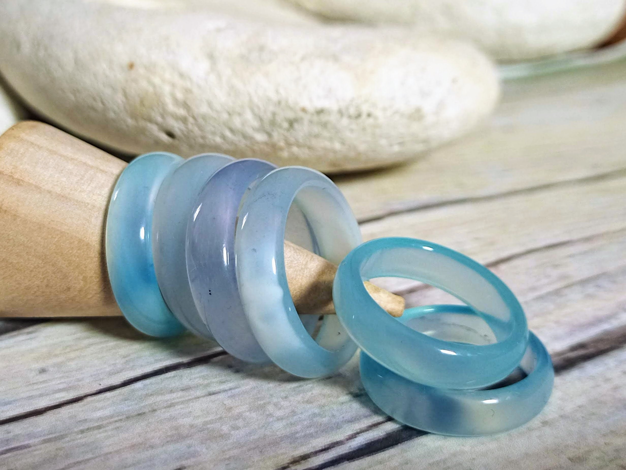 Blue Crystal Chalcedony Quartz Band Ring Crystal Ring Band Etsy UK