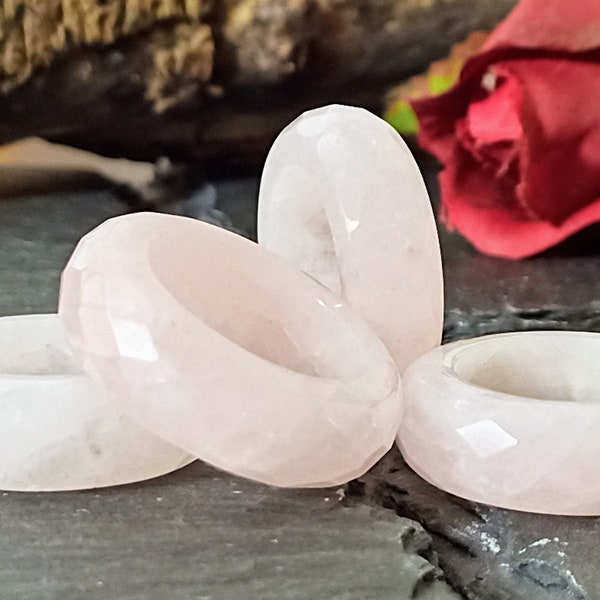 Rose Quartz band, Rose Quartz ring, Solid rose quartz chunky ring, Big pink stone ring