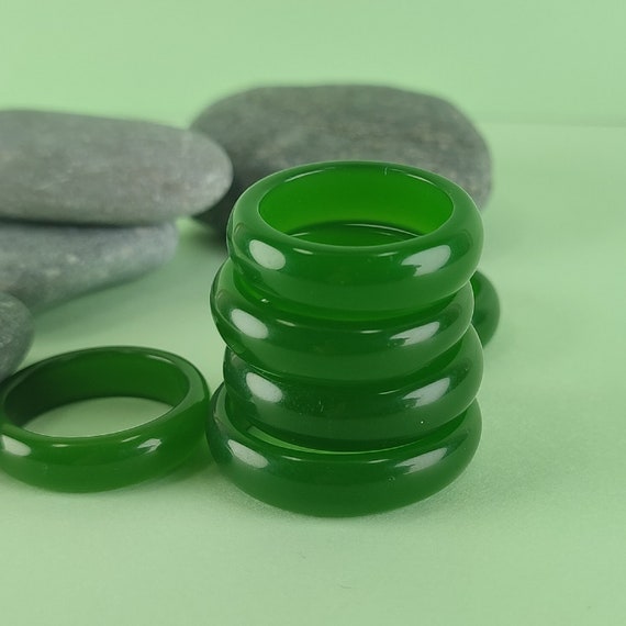 Mens Green Jade Ring Hetian Jade Band Ring for Men Green Chinese