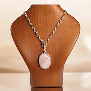 Rose Quartz necklace, Rose Quartz statement pendant, crystal pendant, silver necklace, pink stone pendant