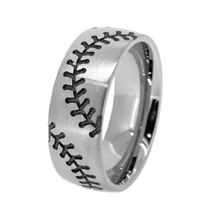 Titanium Ring, Engraved - Baseball Stitch