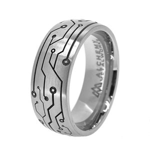 Titanium Ring, Engraved - Circuit Board