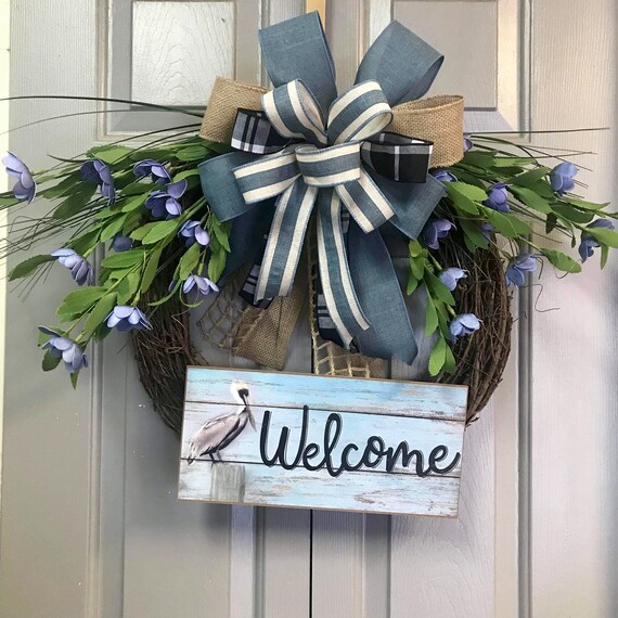 Front Door Wreath Coastal Wreath Libowdesigns Etsy