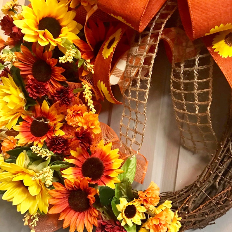 Autumn Wreath Farmhouse Wreath Rustic Wreath Sunflower Wreath Fall Wreath Front Door Wreath Grapevine Wreath