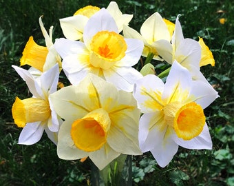 DIY Paper Flower Kit:  Daffodil Bouquet（2 Colors）| Set of 8 Flowers | Gift For Loved One | Home Decor | Kid Friendly Craft Kit