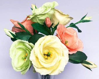 DIY Paper Flower Kit: 3" Lisianthus Bouquet | Set of 6 Flowers | Gift For Loved One | Home Decor | Kid Friendly Craft Kit
